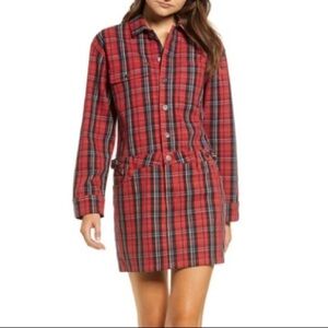 Current/Elliott Red Tartan Plaid Denim Cotton Jumpsuit Shirt Dress NWT Sz 1/2-4